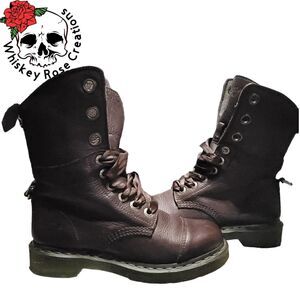 Dr. Martens Aimilie Elk Oxblood Brown Leather Fold Over Union Jack  Boots W 6